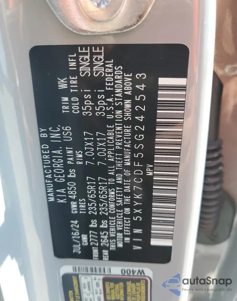 2025 Kia Sportage X-Pro z USA, uszkodzony, nr VIN 5XYK7CDF5SG242543